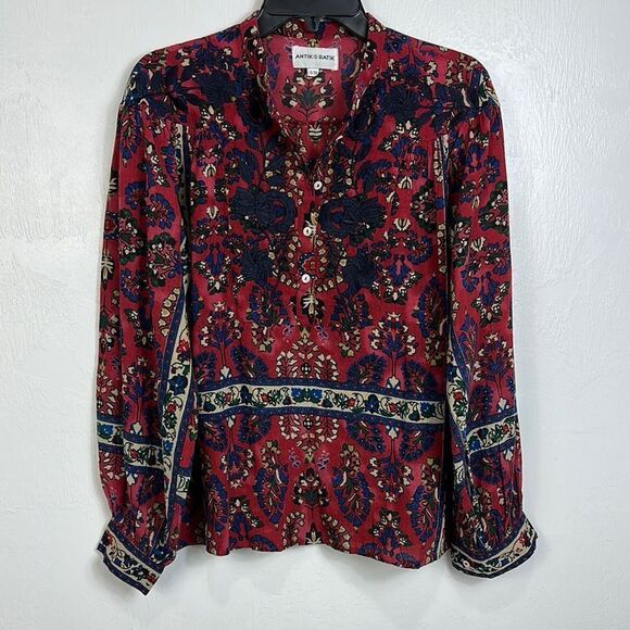 Antik Batik Tamir Embroidered Cotton Long Sleeve Blouse Top Size S - Picture 2 of 10